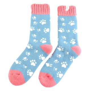 Miss Sparrow Thick Winter Socks Paw Prints Light Blue