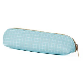 Light Blue Grid Faux Leather Pencil Case