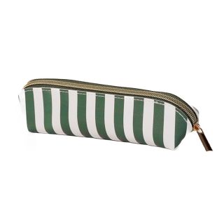 Green Stripes Faux Leather Pencil Case 