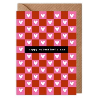 Pink & Red Heart Checkered Valentines Card