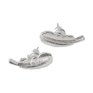 Silver Stud Earrings - Feather