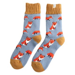 Miss Sparrow Thick Winter Socks Foxes Powder Blue