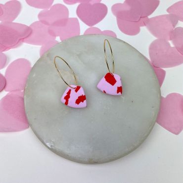 Aloe 24k Gold Plated Pink & Red Terrazzo Clay Hoops