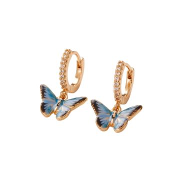 Fable England Enamel Blue Butterfly Huggie Earrings