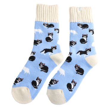 Miss Sparrow Thick Winter Socks Cats Powder Blue