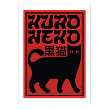 East End Prints Kuro Neko Lucky Cat A3 Print