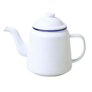 Falcon Enamelware Teapot - White with Blue rim