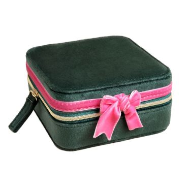 Lisa Angel Green & Pink Velvet Bow Jewellery Case
