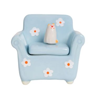 Helio Ferretti Blue Floral Cat Sofa Trinket Box
