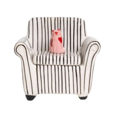 Helio Ferretti White Striped Cat Sofa Trinket Box