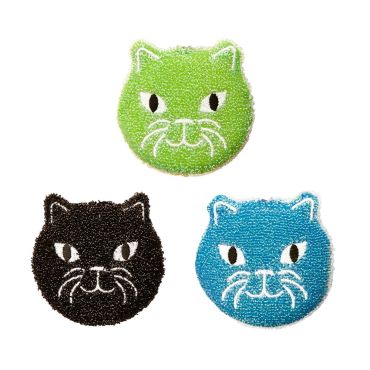 Kikkerland Set of 3 Scrub Sponges - Cat 