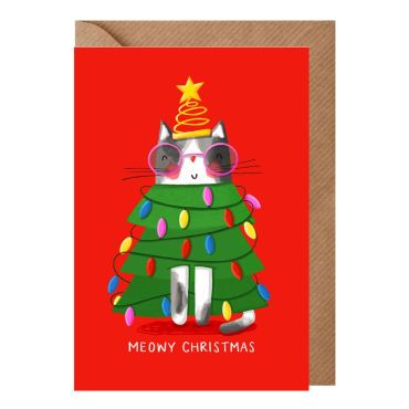 Meowy Cat Tree Christmas Card