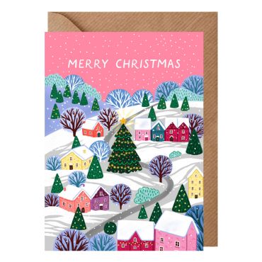 Merry Christmas Town Pink Card