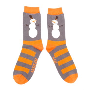 Mr Heron Snowmen Stripes Grey Christmas Socks