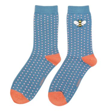 Miss Sparrow Embroidered Bumble Bees Blue Socks