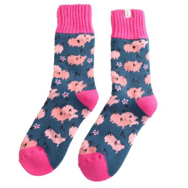 Miss Sparrow Thick Winter Socks Pretty Pigs Navy