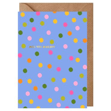 Blue Spotty Miss You Already Card