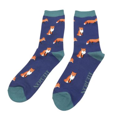 Mr Heron Foxes Navy Blue Socks