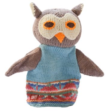 ChunkiChilli Owl Blue Vest Knitted Hand Puppet
