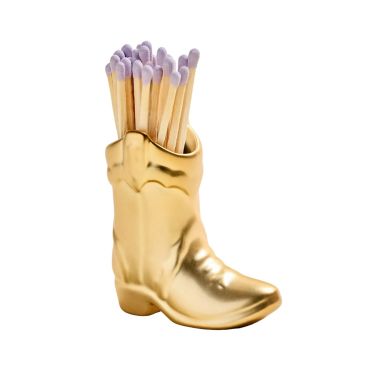 Ceramic Cowboy Boot Match Holder - Gold Metallic