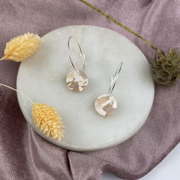 Aloe Siver Plated Peach Marble Disc Hoops