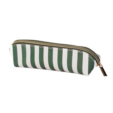 Green Stripes Faux Leather Pencil Case 