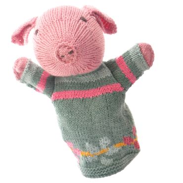 ChunkiChilli Pig Green Dress Knitted Hand Puppet