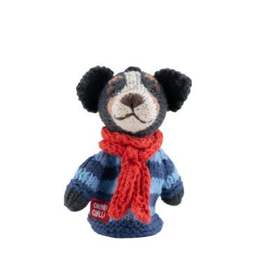 ChunkiChilli Sheepdog Red Scarf Knitted Finger Puppet