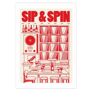East End Prints Sip & Spin A3 Print