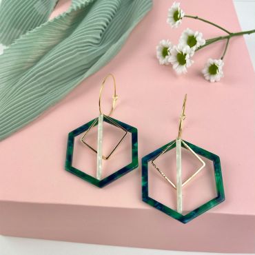 Aloe 24k Gold Plated Green Triple Charm Hoops