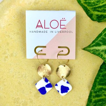 Aloe Gold Plated Blue & White Terrazzo Drop Hoops