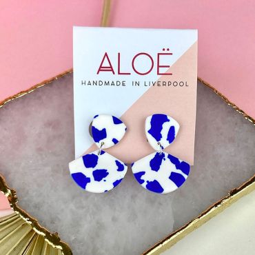 Aloë Terrazzo Blue & White Clay Dangle Studs