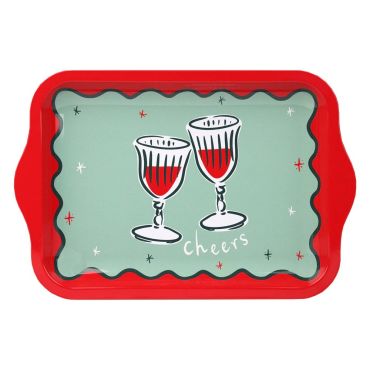 Small Metal Christmas Tray Cheers