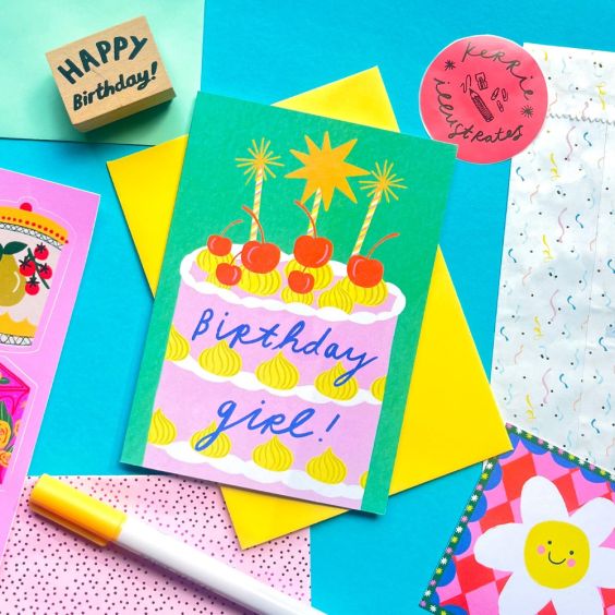 Birthday Girl Pink Cake Birthday Card