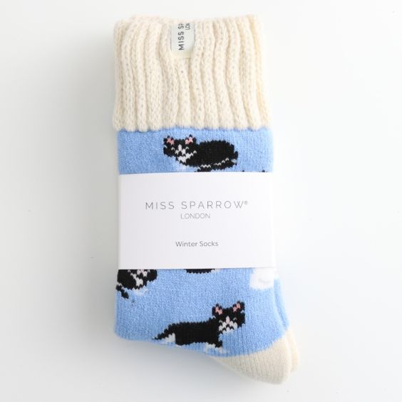 Miss Sparrow Thick Winter Socks Cats Blue