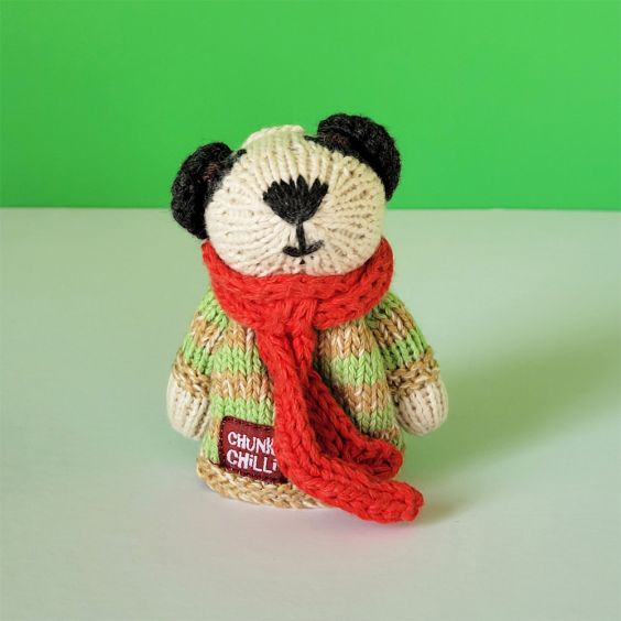 ChunkiChilli Panda Red Scarf Knitted Finger Puppet