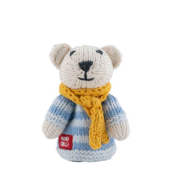 ChunkiChilli Polar Bear Blue Stripe Knitted Finger Puppet