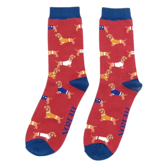 Mr Heron Daschunds Oxblood Socks