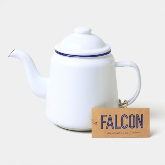 Falcon Enamelware 1L Teapot - White with Blue rim