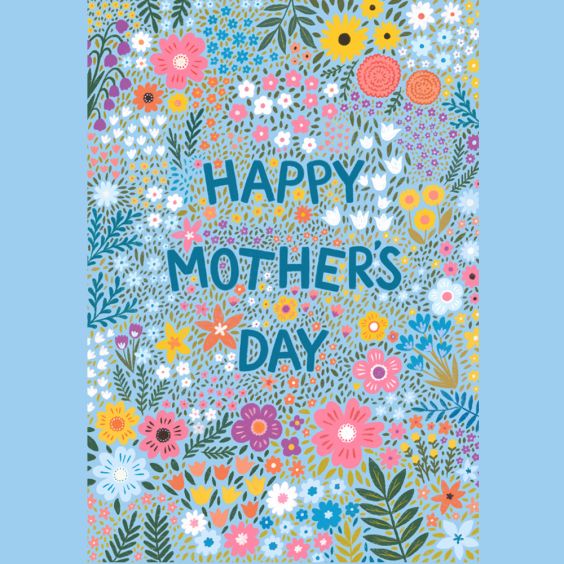 Floral Blue Happy Mother's Day Card
