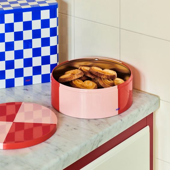 HAY Tin Container - Round Red and Soft Pink