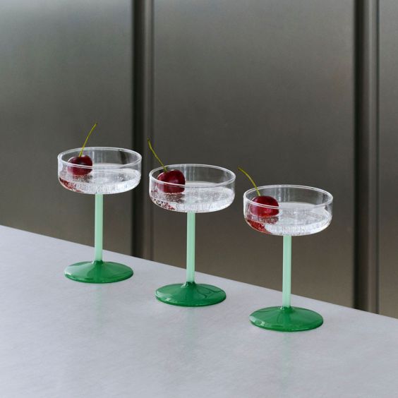HAY Tint Coupe Glass - Set of 2 - Jade Light Green & Dark Green