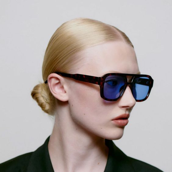 A Kjaerbede Kaya Sunglasses - Demi Tortoise (Blue Lens)
