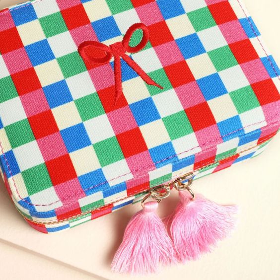 Lisa Angel Checkerboard Bow Jewellery Case