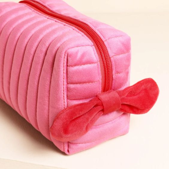 Lisa Angel Pink and Red Velvet Bow Makeup Bag