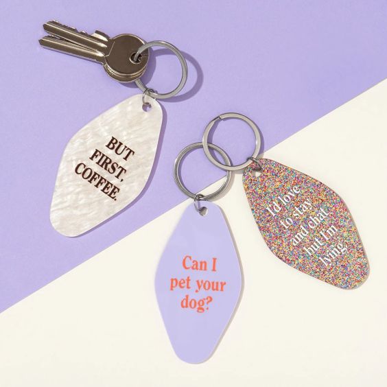 Love To Stay and Chat Retro Keyring