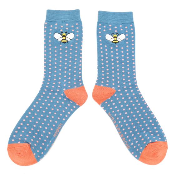Miss Sparrow Embroidered Bumblebee Blue Socks