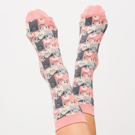 Miss Sparrow Happy Cats Pink Socks