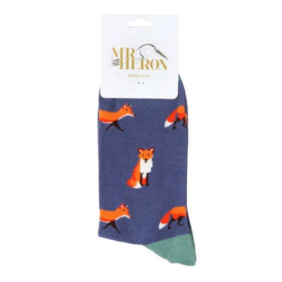 Mr Heron Foxes Navy Blue Socks