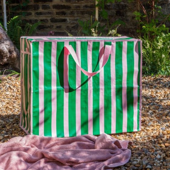 Rex London Striped Jumbo Storage Bag - Green & Pink